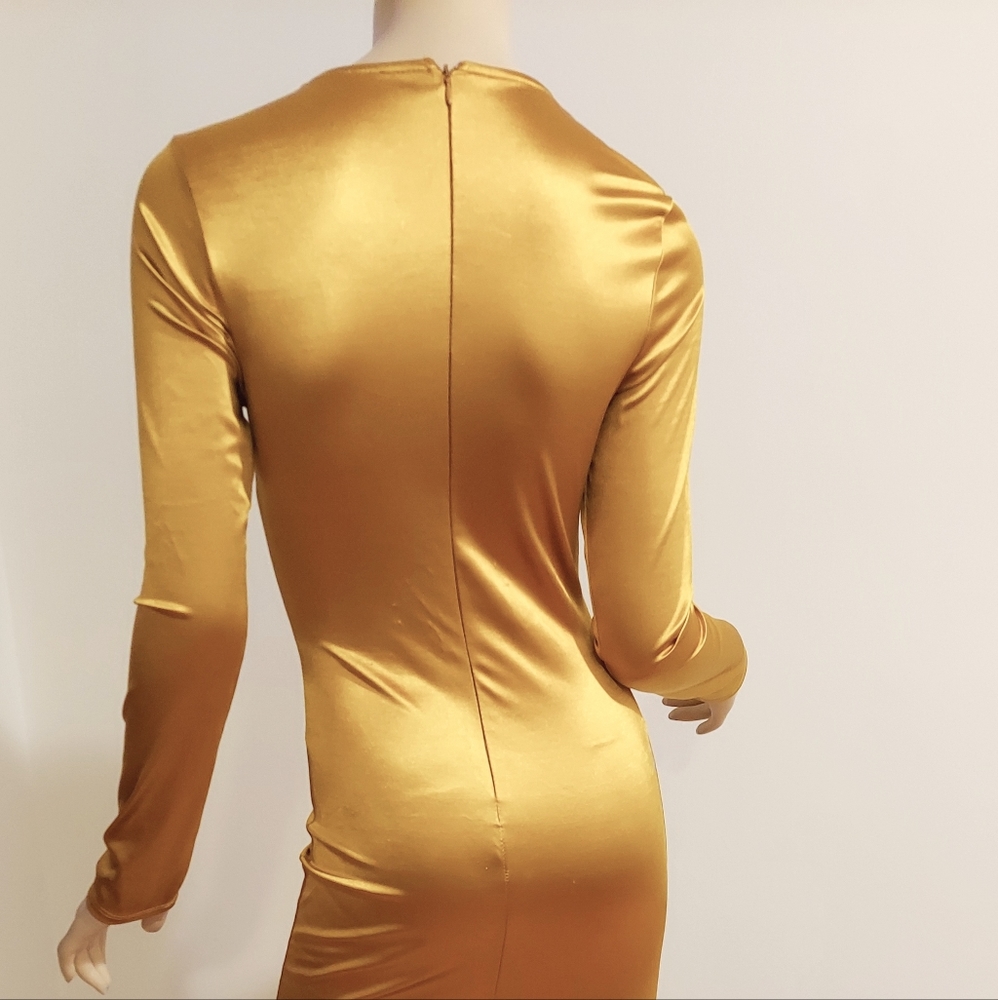 Vtg gold bodycon dress with Metal loops - Picture 3 of 5